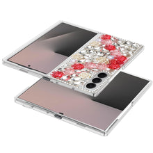 For Samsung Z Fold7 Case Full Rhinestone 3D Rose Bling Cover + Tempered Glass