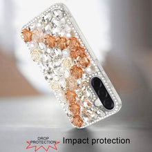 For Samsung A17 5G Case Full Rhinestone 3D Rose Bling Cover + Tempered Glass