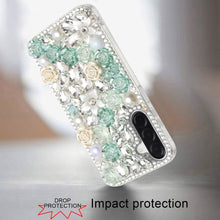 For Samsung A17 5G Case Full Rhinestone 3D Rose Bling Cover + Tempered Glass