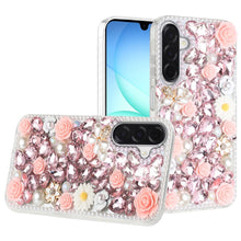 For Samsung A17 5G Case Full Rhinestone 3D Rose Bling Cover + Tempered Glass
