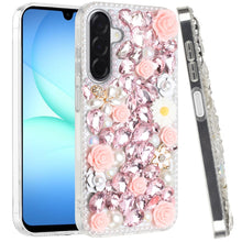 For Samsung A17 5G Case Full Rhinestone 3D Rose Bling Cover + Tempered Glass