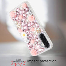 For Samsung A17 5G Case Full Rhinestone 3D Rose Bling Cover + Tempered Glass