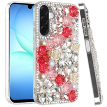 For Samsung A17 5G Case Full Rhinestone 3D Rose Bling Cover + Tempered Glass