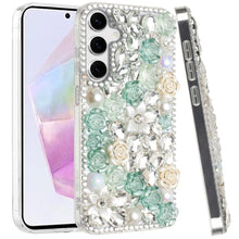 For Samsung A36 Case Full Rhinestone 3D Rose Bling Phone Cover + Tempered Glass