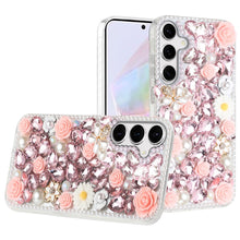 For Samsung A36 Case Full Rhinestone 3D Rose Bling Phone Cover + Tempered Glass