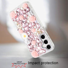 For Samsung A36 Case Full Rhinestone 3D Rose Bling Phone Cover + Tempered Glass