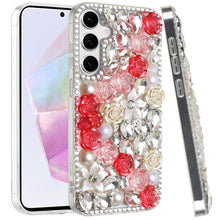 For Samsung A36/A56 Case Full Rhinestone 3D Rose Bling Cover + Tempered Glass