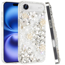 For iPhone Air Case Full Jewel with 3D Roses Bling Phone Cover + Tempered Glass