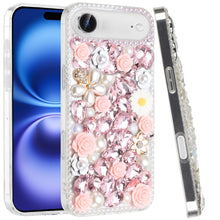 For iPhone Air Case Full Jewel with 3D Roses Bling Phone Cover + Tempered Glass