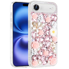 For iPhone Air Case Full Jewel with 3D Roses Bling Phone Cover + Tempered Glass