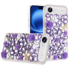 For iPhone Air Case Full Jewel with 3D Roses Bling Phone Cover + Tempered Glass