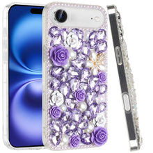 For iPhone Air Case Full Jewel with 3D Roses Bling Phone Cover + Tempered Glass