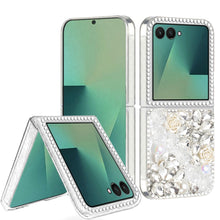 For Samsung Z Flip7 Case Full Rhinestone 3D Rose Bling Cover + Tempered Glass