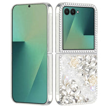 For Samsung Z Flip7 Case Full Rhinestone 3D Rose Bling Cover + Tempered Glass