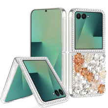 For Samsung Z Flip7 Case Full Rhinestone 3D Rose Bling Cover + Tempered Glass