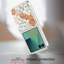For Samsung Z Flip7 Case Full Rhinestone 3D Rose Bling Cover + Tempered Glass