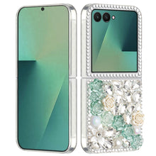 For Samsung Z Flip7 Case Full Rhinestone 3D Rose Bling Cover + Tempered Glass