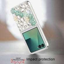 For Samsung Z Flip7 Case Full Rhinestone 3D Rose Bling Cover + Tempered Glass