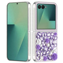 For Samsung Z Flip7 Case Full Rhinestone 3D Rose Bling Cover + Tempered Glass