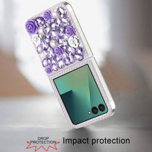 For Samsung Z Flip7 Case Full Rhinestone 3D Rose Bling Cover + Tempered Glass