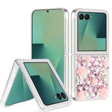 For Samsung Z Flip7 Case Full Rhinestone 3D Rose Bling Cover + Tempered Glass