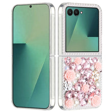 For Samsung Z Flip7 Case Full Rhinestone 3D Rose Bling Cover + Tempered Glass