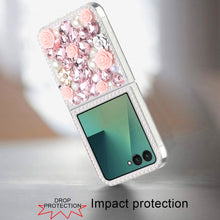For Samsung Z Flip7 Case Full Rhinestone 3D Rose Bling Cover + Tempered Glass