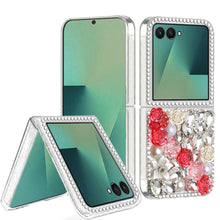 For Samsung Z Flip7 Case Full Rhinestone 3D Rose Bling Cover + Tempered Glass