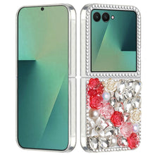 For Samsung Z Flip7 Case Full Rhinestone 3D Rose Bling Cover + Tempered Glass