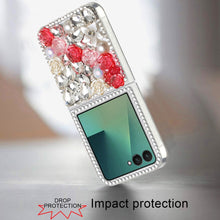 For Samsung Z Flip7 Case Full Rhinestone 3D Rose Bling Cover + Tempered Glass