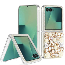 For Samsung Z Flip7 Case Full Rhinestone 3D Rose Bling Cover + Tempered Glass
