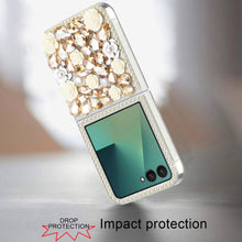 For Samsung Z Flip7 Case Full Rhinestone 3D Rose Bling Cover + Tempered Glass