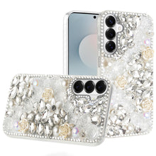 For Samsung S26+ Plus Case Full Rhinestone 3D Rose Bling Cover + Tempered Glass
