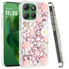 For Moto G Power 2025 Case Full 3D Rose Bling Phone Cover + Tempered Glass