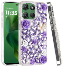 For Moto G Power 2025 Case Full 3D Rose Bling Phone Cover + Tempered Glass