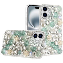 For iPhone 16 Plus 6.7in Case Full Rhinestone 3D Rose Bling + Tempered Glass