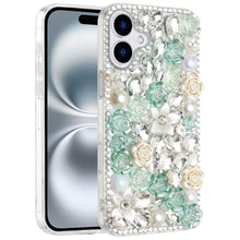 For iPhone 16 Plus 6.7in Case Full Rhinestone 3D Rose Bling + Tempered Glass