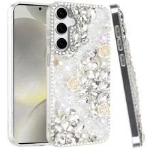 For Samsung S25+/S24+ Case Full Rhinestone 3D Rose Bling Cover + Tempered Glass