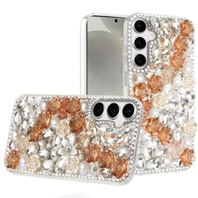 For Samsung S25+/S24+ Case Full Rhinestone 3D Rose Bling Cover + Tempered Glass