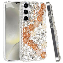 For Samsung S25+/S24+ Case Full Rhinestone 3D Rose Bling Cover + Tempered Glass
