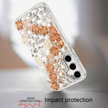 For Samsung S25+/S24+ Case Full Rhinestone 3D Rose Bling Cover + Tempered Glass