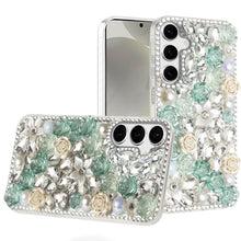 For Samsung S25+/S24+ Case Full Rhinestone 3D Rose Bling Cover + Tempered Glass