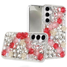 For Samsung S25+/S24+ Case Full Rhinestone 3D Rose Bling Cover + Tempered Glass