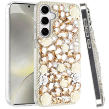 For Samsung S25+/S24+ Case Full Rhinestone 3D Rose Bling Cover + Tempered Glass