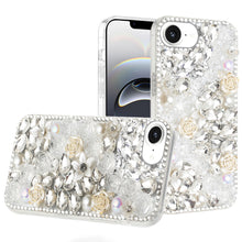 For iPhone 16e Case Full Rhinestone 3D Rose Bling Phone Cover + Tempered Glass