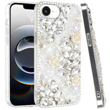 For iPhone 16e Case Full Rhinestone 3D Rose Bling Phone Cover + Tempered Glass