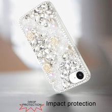 For iPhone 16e Case Full Rhinestone 3D Rose Bling Phone Cover + Tempered Glass