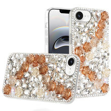For iPhone 16e Case Full Rhinestone 3D Rose Bling Phone Cover + Tempered Glass