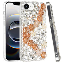 For iPhone 16e Case Full Rhinestone 3D Rose Bling Phone Cover + Tempered Glass