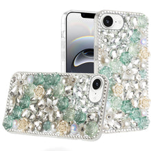 For iPhone 16e Case Full Rhinestone 3D Rose Bling Phone Cover + Tempered Glass